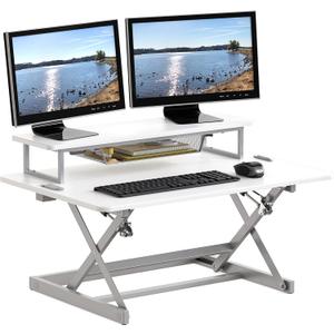 SHW 36-Inch Height Adjustable Standing Desk Converter Sit to Stand Riser Workstation, White SHW 36-Inch Height Adjustable Standing Desk Converter Sit to Stand Riser Workstation, White