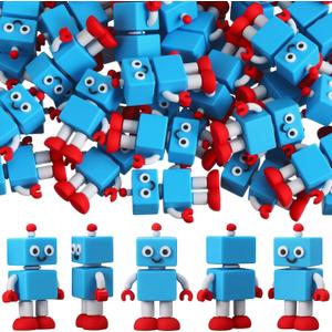 Leinuosen 100 Pcs Mini Robot Figures 1.57 Inch Miniature Robot Statues Figurines Robots Themed Birthday Party Decorations for Tabletop Home Fairy Garden Decor to Hide Gifts (Blue and Red)