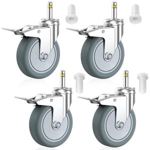 HOLKIE Stem Caster Wheels 4 inch Locking Casters Set of 4, 7/16-Inch Stem Diameter Swivel Castor Heavy Duty TPR Rubber Replacement Castors for Cart, Stool, Mop Bucket, Grill, Shop Vac