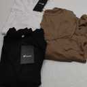 Ficerd 3 Pack 3/4 Sleeve Tops for Women Round Neck Dressy Basics Tees Casual Trendy Loose Fit T Shirts (X-Large, Black, White, Coffee)