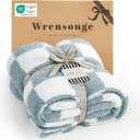 WRENSONGE Checkered Throw Blanket, Grey Blue Soft Cozy Fluffy Warm Hand Made Throw Blankets for Couch, Sofa, Chair, Bed, Camping, Picnic, Travel Lightweight Bed Blanket - 50"*70"