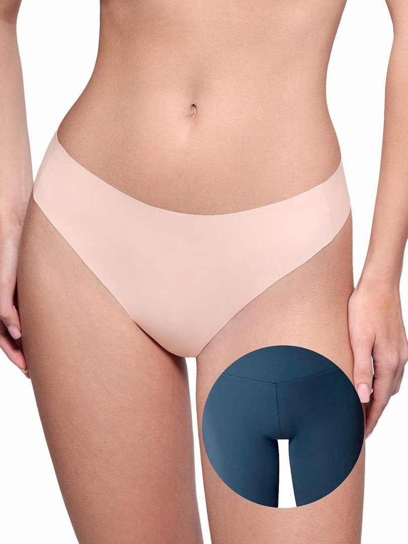 LUCKMEEY Cotton Thongs for Women Seamless Thongs for Women No Show Thong Panty Liners Workout G-String Thongs Underwear (Large, Cream)