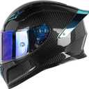 Kaese Carbon Fiber Full Face Motorcycle Helmets with Spoiler Sport Touring Street Motorcycle Helmet - Bluetooth Ready Speaker Pockets (Small)