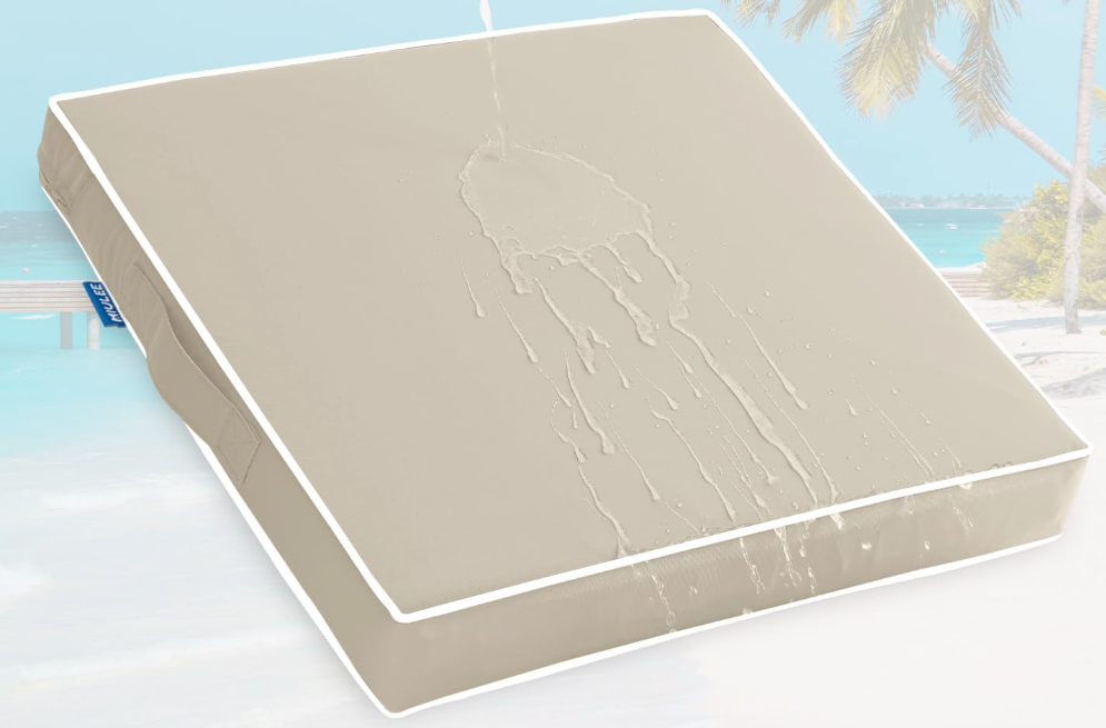Outdoor Seat Cushion Beige 24 x 24 Inch Waterproof & Fade Resistant Deep Seat Cushion with Handle and Adjustable Strap Cushion for Chair Couch
