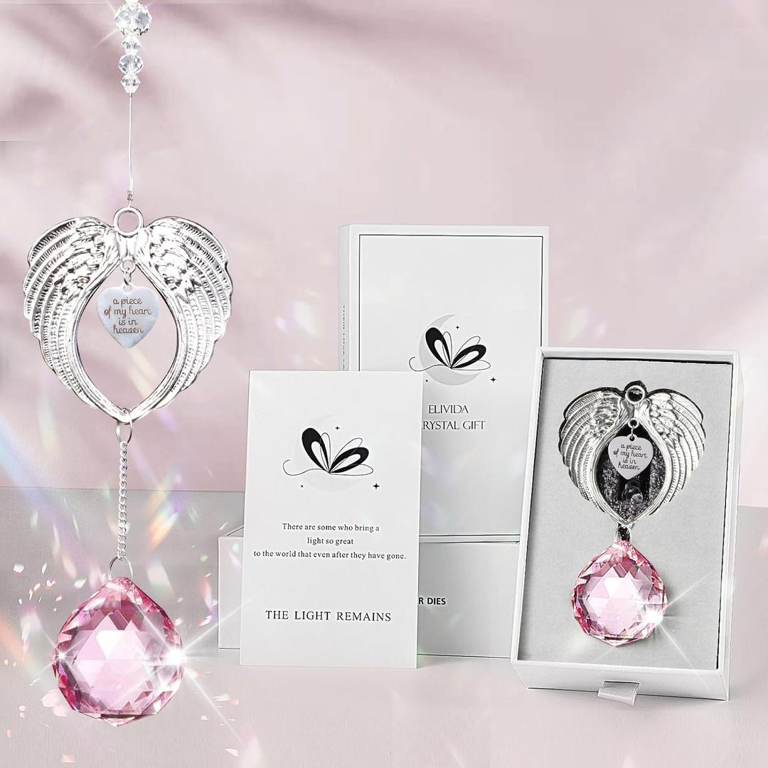 Sympathy Gift Modern Grief Gifts for Lose of Loved Ones, Memorial Suncatcher with 40mm Crystal Ball, Sorry for Your Lose Rainbow Maker, Bereavement Gift Idea Angel Wings Design, Purple