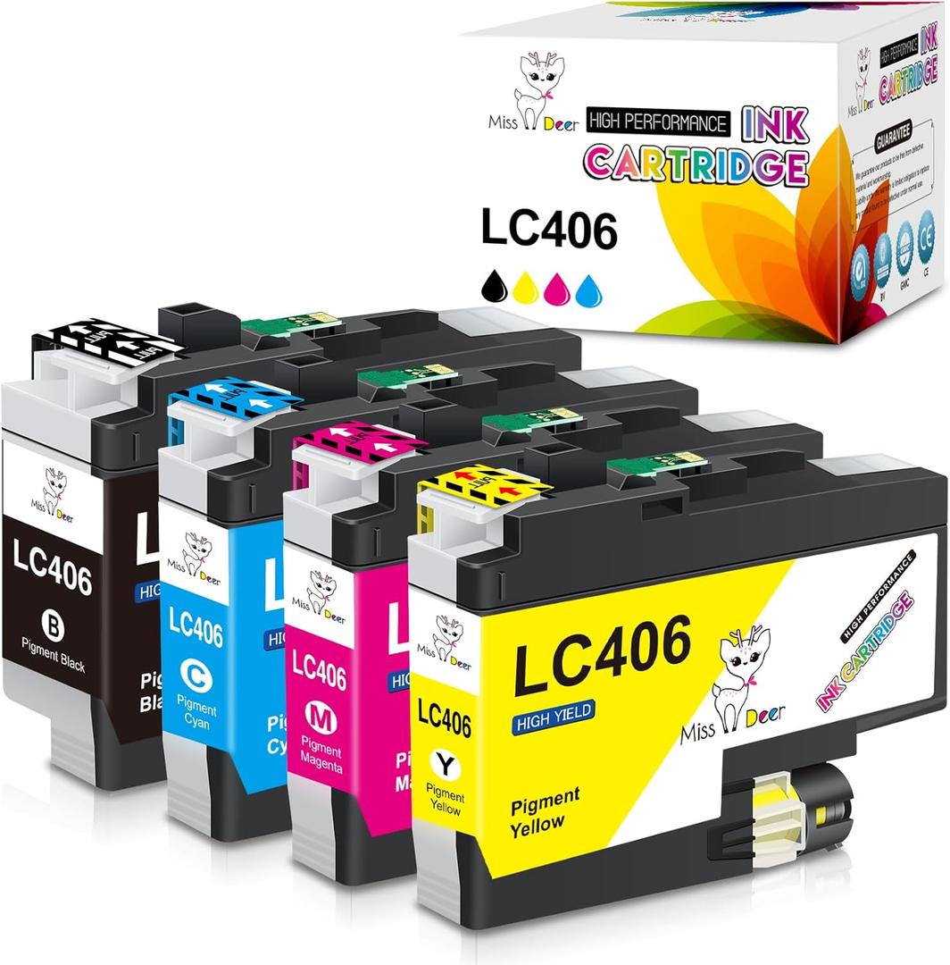 LC406 LC406XL Ink Cartridge Compatible for Brother LC406XL LC-406 High Yield, Work with Brother MFC-J4535DW MFC-J4335DW MFC-J5855DW MFC-J6555DW MFC-J6955DW Printer (Black, Cyan, Magenta, Yellow) 4 PK