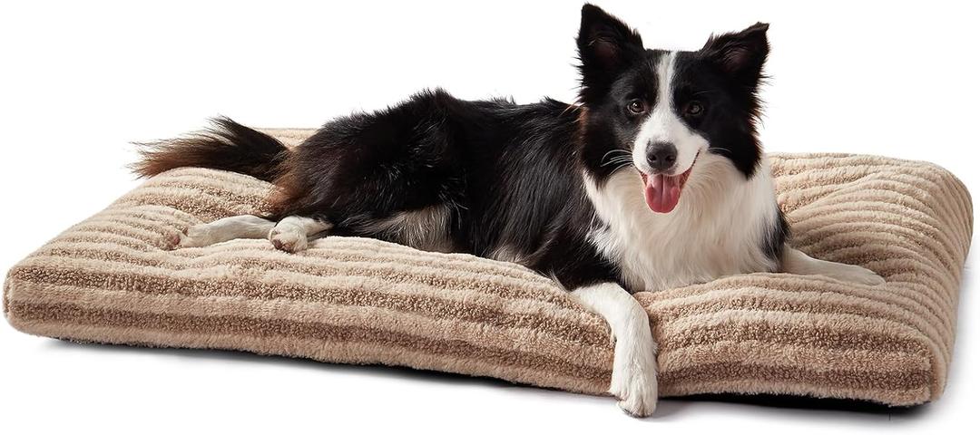 FURTIME Washable Dog Bed Large Sized Dogs, Deluxe Dog Crate Beds Comfy Fluffy Kennel Pad Anti-Slip Pet Sleeping Mat, Machine Washable Dogs Pillow, 35"x23"x3.5", Brown