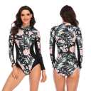 LURANEE Women's Zip Up Rash Guards for Women Long Sleeve Swimsuit UV Sun Protection Swim Shirts Red Floral Black, L