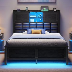 Rolanstar Bed Frame Twin Size with Charging Station, Bookcase Headboard Bed with LED Light and Sliding Doors, Platform Bed with Wooden Slats, No Box Spring Needed, Noise Free, Black Rolanstar Bed Frame Twin Size with Charging Station, Bookcase Headboard Bed with LED Light and Sliding Doors, Platform Bed with Wooden Slats, No Box Spring Needed, Noise Free, Black