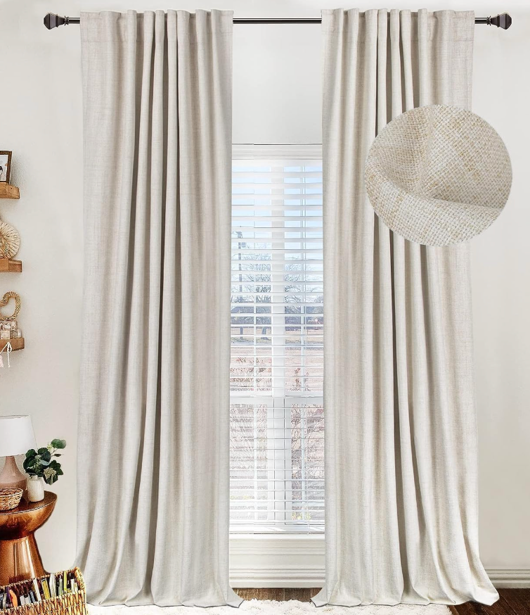 100% Blackout Shield Linen Blackout Curtains for Bedroom 84 Inches Long, Back Tab/Rod Pocket Living Room Drapes, Thermal Insulated Blackout Curtains 2 Panels Set, 50" W x 84" L, Cream