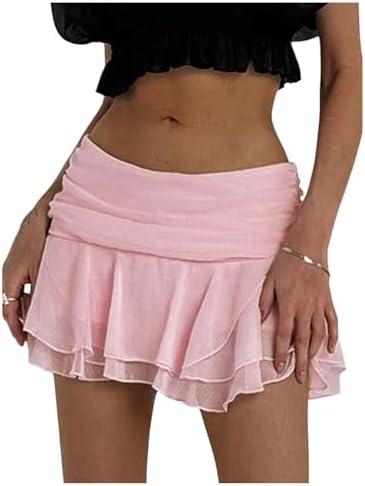 MakeMeChic Women's Cute Mini Skirt Tiered Layer Ruffle Sheer Flared Rave Party Going Out Skirts XS