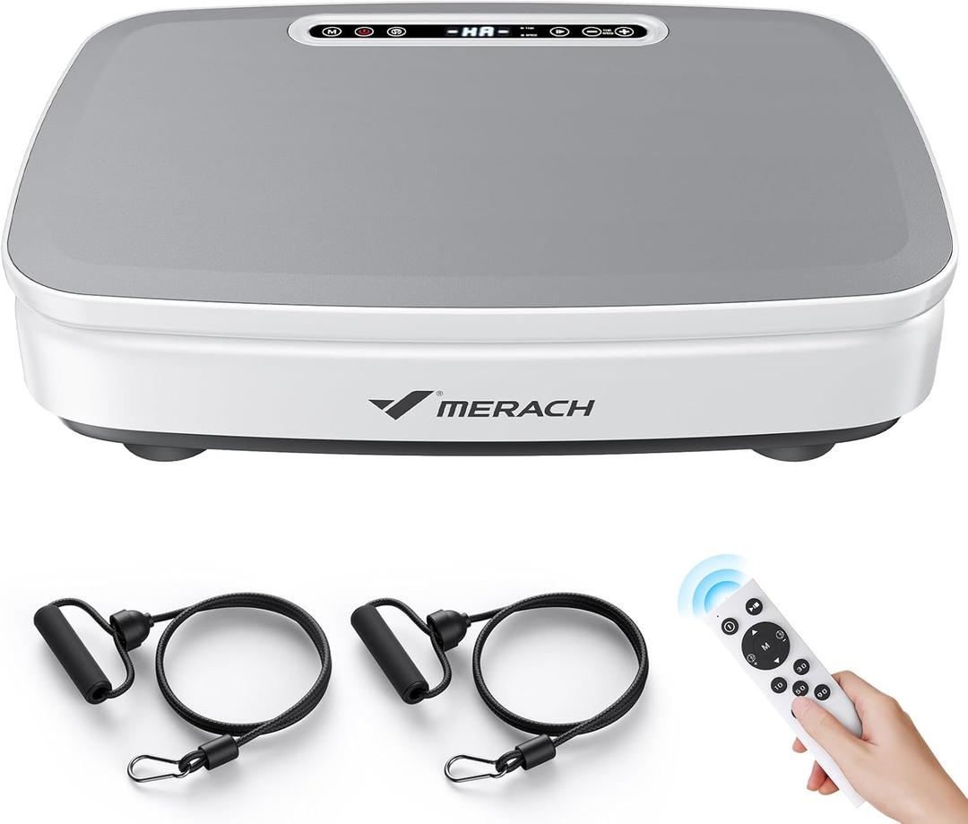 MERACH Vibration Plate Exercise Machine, Vibrating Plate Exercise Machine for Women Men, Vibration Plate with 2 Tension Ropes LED Display, Workout Equipment for Home