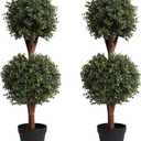 Set of 2 Lifelike 3Ft arfiticial Double Ball Topiary Trees Outdoor Faux Topiary Tree for Out Door Porch Decor