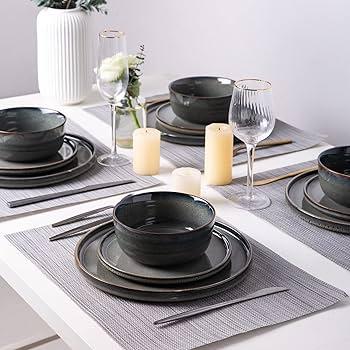 GBHOME Ceramic Dinnerware Sets for 4, 12 Pieces Stoneware Plates and Bowls Sets, Reactive Glaze Dishes -Scratch Resistant, Dishwasher&Microwave Safe, Earth Green