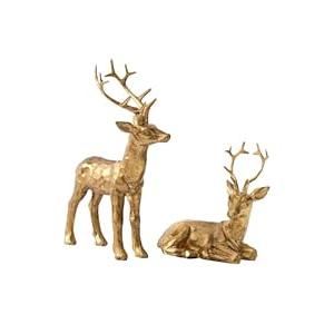 DN DECONATION 2PCS Reindeer Christmas Decoration Xmas Gold Reindeer Resin Christmas Figurines, Deer Statues for Winter Home Decor Tabletop Mantle & Holiday Decor Indoor