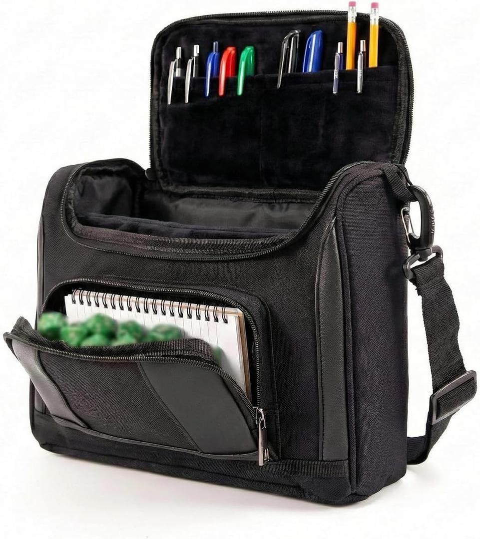 RPG Bag, Bag of Holding for Tabletop Role-Playing Game Accessories - Compact Travel RPG Player Essentials Organizer Holds RPG Bags Players Handbook, Dice, Character Sheets, Tokens & Miniatures (Black)