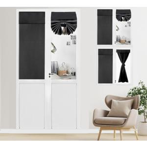 PI Classroom Door Cover Set of 2 Blackout Thermal Insulated Privacy Tie up Small Window Covering with Touch Fastener for Front Door 40 Inches Long (W12XL40-2PC, Black)