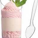 Zezzxu 50 Pack Mini Dessert Cups with Spoons, 2.2 oz Plastic Small Dessert Shotter Cups Slanted Appetizer Cups for Serving Mousse Pudding Triffle