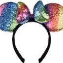 A Miaow 3D Bow Black Sequin Headband Colorful Glitter Butterfly Hair Clasp Park Supply Adults Women Photo Accessory Party Costume (Rainbow and Rainbow)
