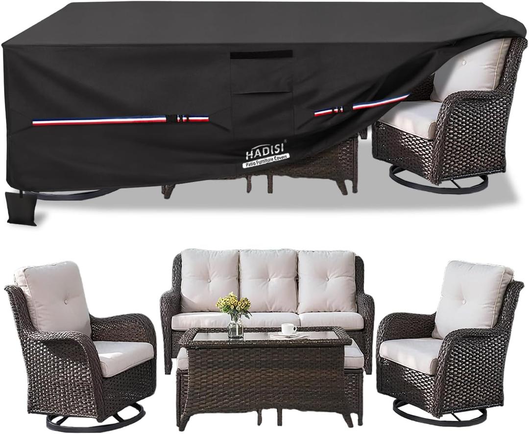 Patio Furniture Covers,Outdoor Furniture Cover Waterproof,600D Rectangular Patio Heavy Duty Table Cover,Outdoor Dining Table and Chair General Purpose Furniture Covers 111"L x 74"W x 28"H-Black