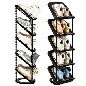 Patinao Sloping Narrow Shoe Rack 5 Tiers - Free Standing Vertical Shoes Racks for Small Spaces and Corner, Shoe Storage Organizer for Entryway, Tall Slim Shoe Shelf Cabinet for Shoes Boots - Black