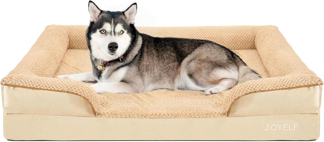 JOYELF Orthopedic Dog Bed for Extra Large Dogs, Foam Sofa Couch Bed, Waterproof with Removable Washable Cover and Nonskid Bottom, Durable - Khaki (M - 43''x32''x8'')