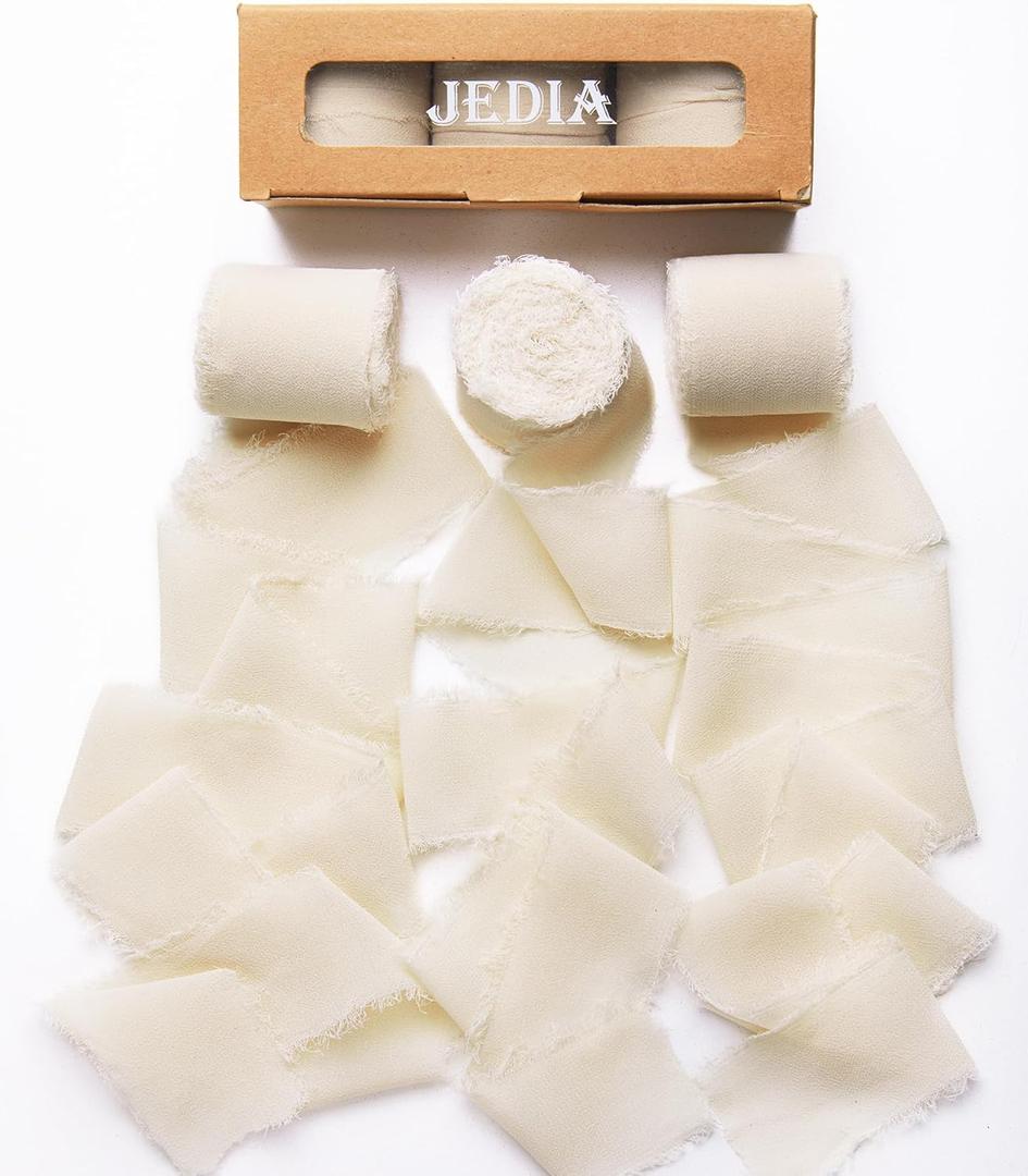 Graduation Ribbon, 3 Rolls Light Nude Handmade Fringe Chiffon Silk Ribbon for Flower Bouquet, 1 1/2 inch x 7Yd Ribbons for Gift Wrapping, Wedding, Flower Wrapping, Bouquet Wrap, DIY Crafts (3 Rolls, 1.5*21YD)