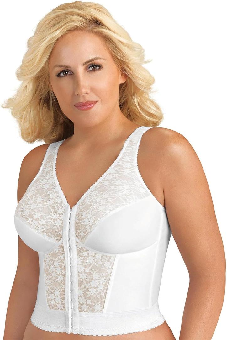 Exquisite Form 5107565 Fully Slimming Wireless Back & Posture Support Longline Bra with Front Closure & Lace (42DD, White)