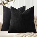 ANRODUO Pack of 2 Decorative Textured Throw Pillow Covers Soft Black Euro Square Accent Solid Chenille Cushion Cover Cozy Farmhouse Pillow Case for Couch Sofa Bedroom Living Room Home Decor 24x24 Inch