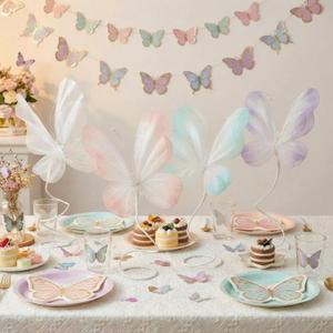 Roowest 4pcs Butterfly Party Decorations Table Centerpiece Gradient Silk Flying Large Butterfly Centerpiece 3D Pink Purple Green White Butterflies Tabletop for Baby Shower Wedding Birthday Party Decor