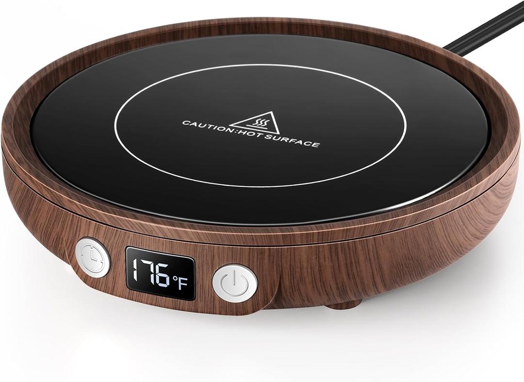 SWEETFULL Mug Warmer - Upgraded 36W Coffee Cup Warmer for Desk with 130-176 Digital Display, 2-12H Timer Auto Shut Off, Smart Electric Coffee Heating Plate, Ideal Gifts for Women Men - Wood