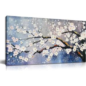aburaeart Plum Blossom Painting Wall Art For Living Room Blue And White Wall Art For Office Women Modern Art Wall Decor Bedroom Size 20 x 40 Inch