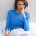 Women's Long Sleeve Shirts Crew Neck Slim Fit Going Out Tops Basic Tees Barely There Collection (Medium, Azure)