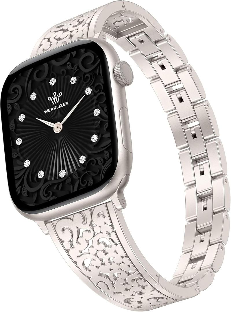 Wearlizer Compatible with Apple Watch Bands for Women 41/40/38/44/45/46/49/42mm, Jewelry Dressy Stainless Steel Metal Scrollwork Chain Bracelet for iWatch Band Series 11 10 9 8 7 6 5 4 SE/Ultra 3