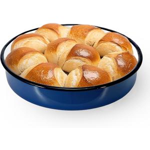 12 Inch Enamel Roasting Pan for Induction Cooktops - Heavy Duty Round Baking Pan for Thanksgiving Turkey Christmas Ham Lasagna & Pizza Dishwasher Safe Oven Broiler & Stovetop Pan