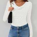 ZESICA Women's Long Sleeve Floral Tops Cowl Neck Slim Fit Going Out Shirts 2026 Spring Fashion Outfits Clothes White X-Large