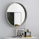 LYYYXGYP Round Wood Gray Mirror 24 X 24 Inch Modern Wall Mounted Mirror Wooden Frame Grey Circle Mirror for Bathroom