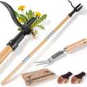 Donepart Stand Up Weed Puller Tool, Long Handle Weeder & Hand Weeder Fork Set - 46" No-Bend Deep Root Remover for Lawn, Garden & Yard, Seniors & Bad Back Friendly, Fits 5'2"-6'2", Bamboo Handle
