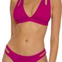 BECCA Women's Standard Color Prism Halter Bikini Top, Adjustable, Tie Back, Swimwear Separates, Wine, Small