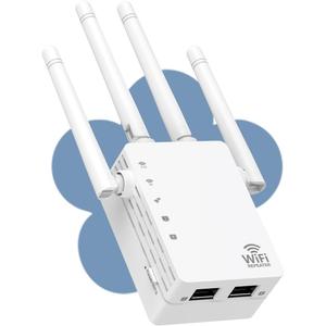 4 - Antenna WiFi Extender Signal Booster, WiFi Extender with 1200Mbps Dual - Band 2.4G & 5G, WiFi Booster with 3 Modes & 2 Ethernet Ports, WiFi Repeater with 12880 Sq. ft. Coverage 105 Devices (white)