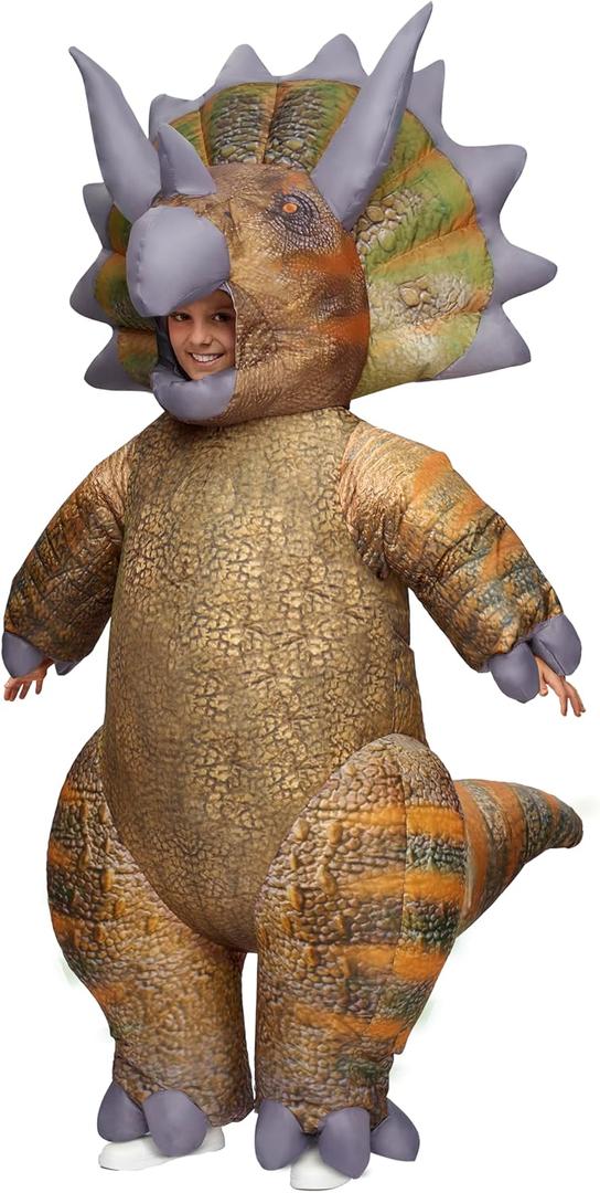 Spooktacular Creations Kids Halloween Inflatable Costumes, Triceratops Blow Up Costumes for Boys, Realistic Full Body Inflatable Suit for Halloween Cosplay Parties