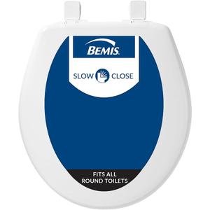 Bemis Slow Close Toilet Seat, Easy Clean, Non Slip Premium Wood Seat, Easy Install, Round, White