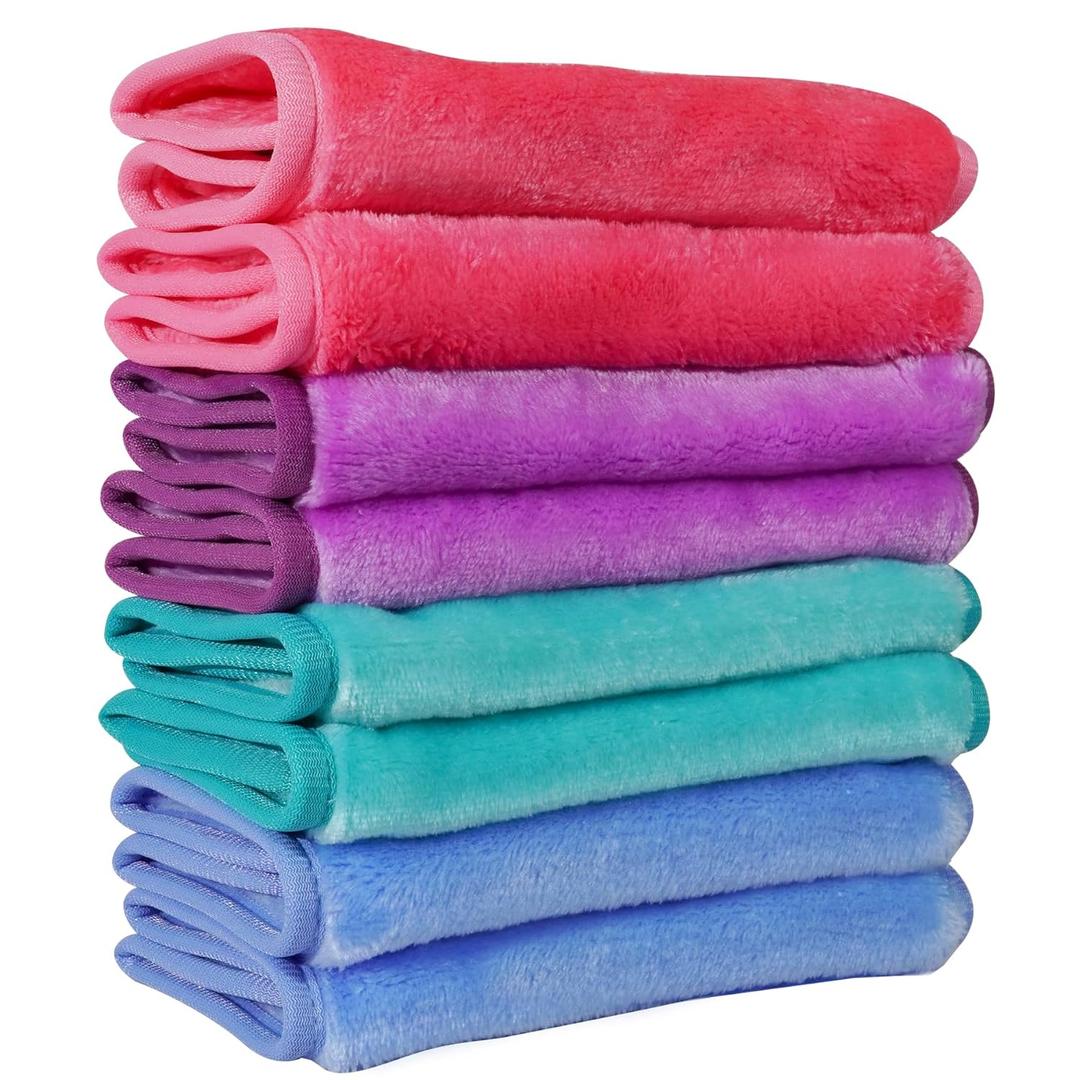 Nugilla Makeup Remover Cloths, 8 Packs Makeup Remover Towels Reusable Face Wash Cloth, Soft Microfiber Face Cloth for Women (Pink/Blue/Green/Purple)