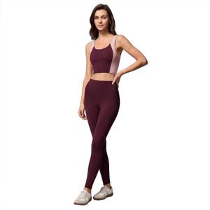Women's 2-Piece Athletic Workout Set, Moisture-Wicking Nylon Spandex Top and Bottom,Yoga, Gym, Running (Purple, M)