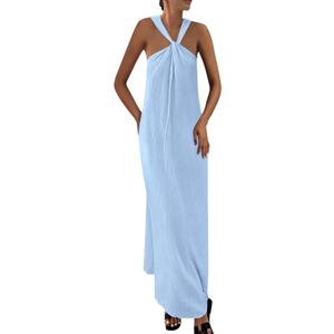 PRETTYGARDEN Womens 2026 Casual Long Summer Dresses Sleeveless Strappy Loose Flowy Beach Vacation Maxi Dress with Pockets (Small, Blue)