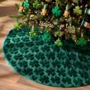 Civaner St. Patrick's Day Tree Skirt 36 Inch Green Plush Faux Fur Shamrock Tree Skirt Mat for St. Patrick's Day Holiday Party Indoor Outdoor Home Office Decorations
