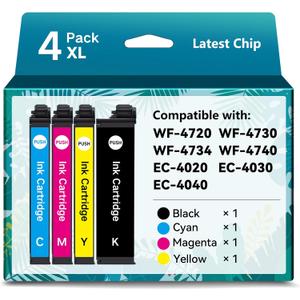 Remanufactured Ink Cartridges for Epson 802XL Ink Cartridges for T802 T802XL High Yield for Epson Workforce Pro WF-4740 WF-4720 WF-4734 WF-4730 EC-4020 EC-4030 EC-4040 (4 Pack)
