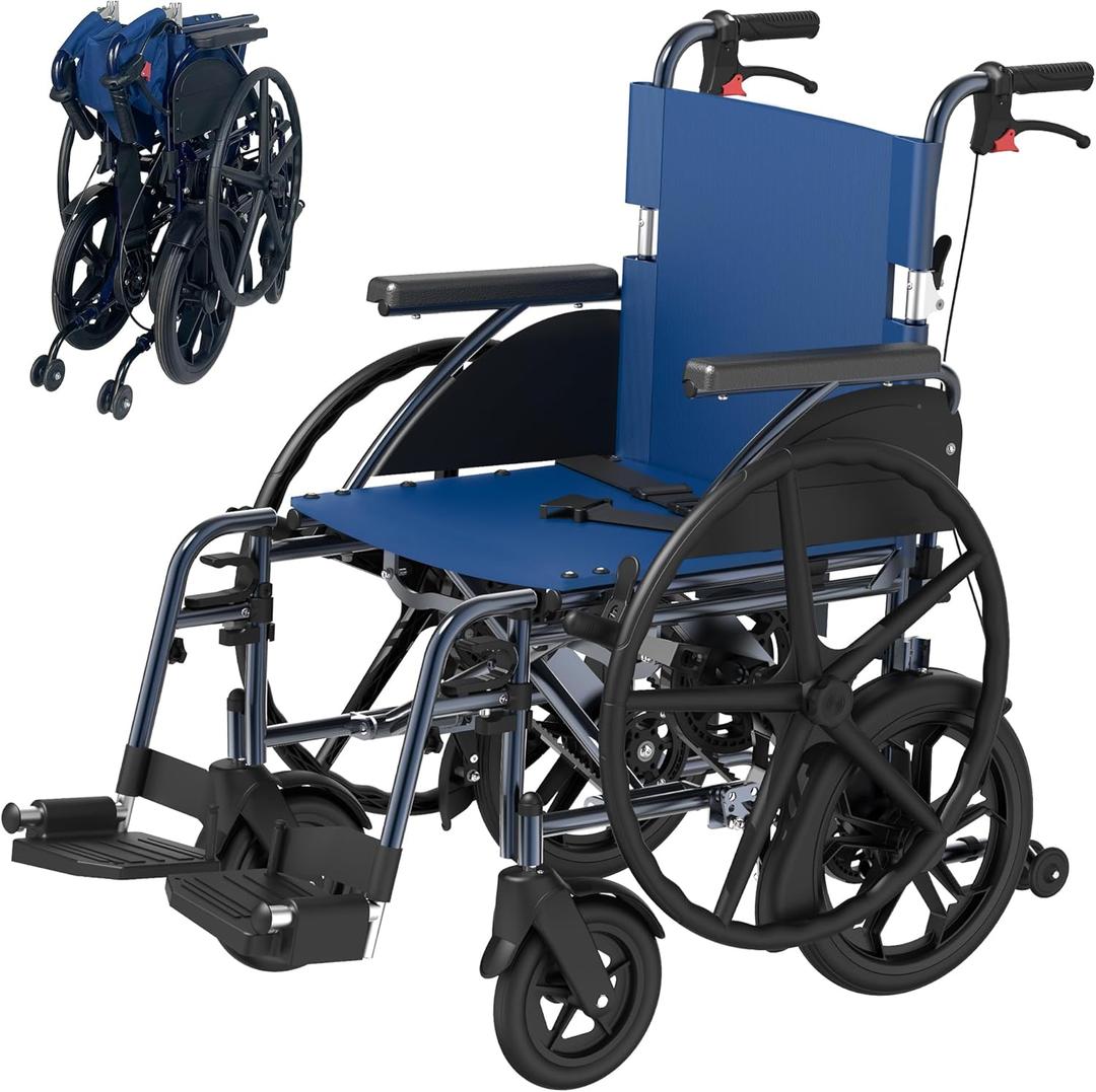 Premium Self-Propelled Wheelchair with Clean-Grip Handrims, Gear Drive for Effortless Mobility, Easy Transfer Removable Arms, Dual Brakes for Safety, Senior & Adult Transport Chair, 18" Seat
