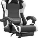 Dowinx Ergonomic Gaming Chair with Footrest & Massage Lumbar, 2D-Linkage Armrests for Computer Chair 330lbs with Headrest Pillow for Office, Home, Streaming and Long Gaming Sessions, White