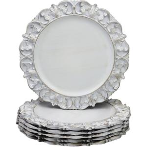 13" Antique White Charger Plates, Set of 6 Plastic Textured Chargers for Dinner Plates with Embossed Rim, Table Décor, Party, Wedding, Holiday